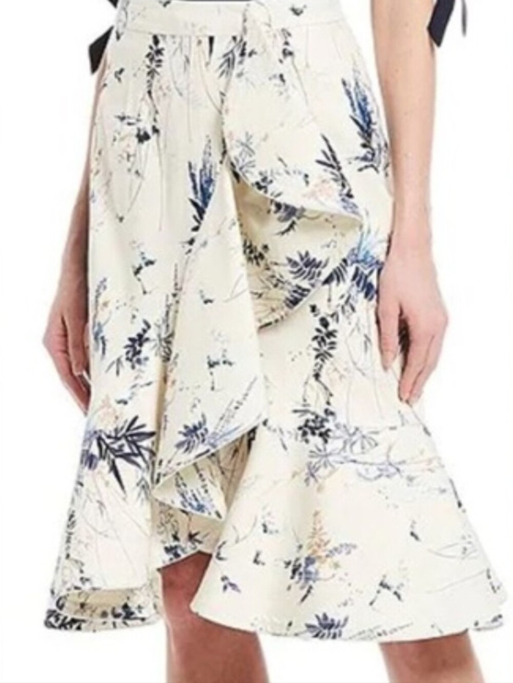 ANTONIO MELANI Toby Faux Wrap Floral Skirt with Blue and Tan Accents